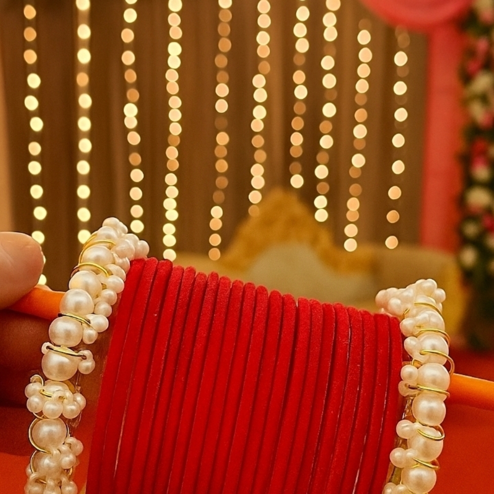 Red Bangles with Pearl Accents